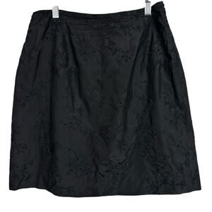 Vintage Y2K Skirt Ann Taylor Size 6 Black Silk Mini Embroidered Whimsigoth